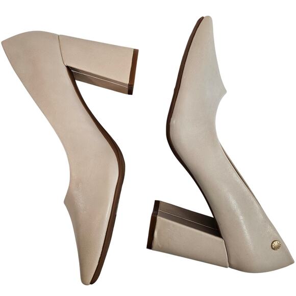 Aerosoles Kiera Block Heel Square Toe Vegan Leather Cream Pump Shoes Size‎ 8.5 - Picture 1 of 10